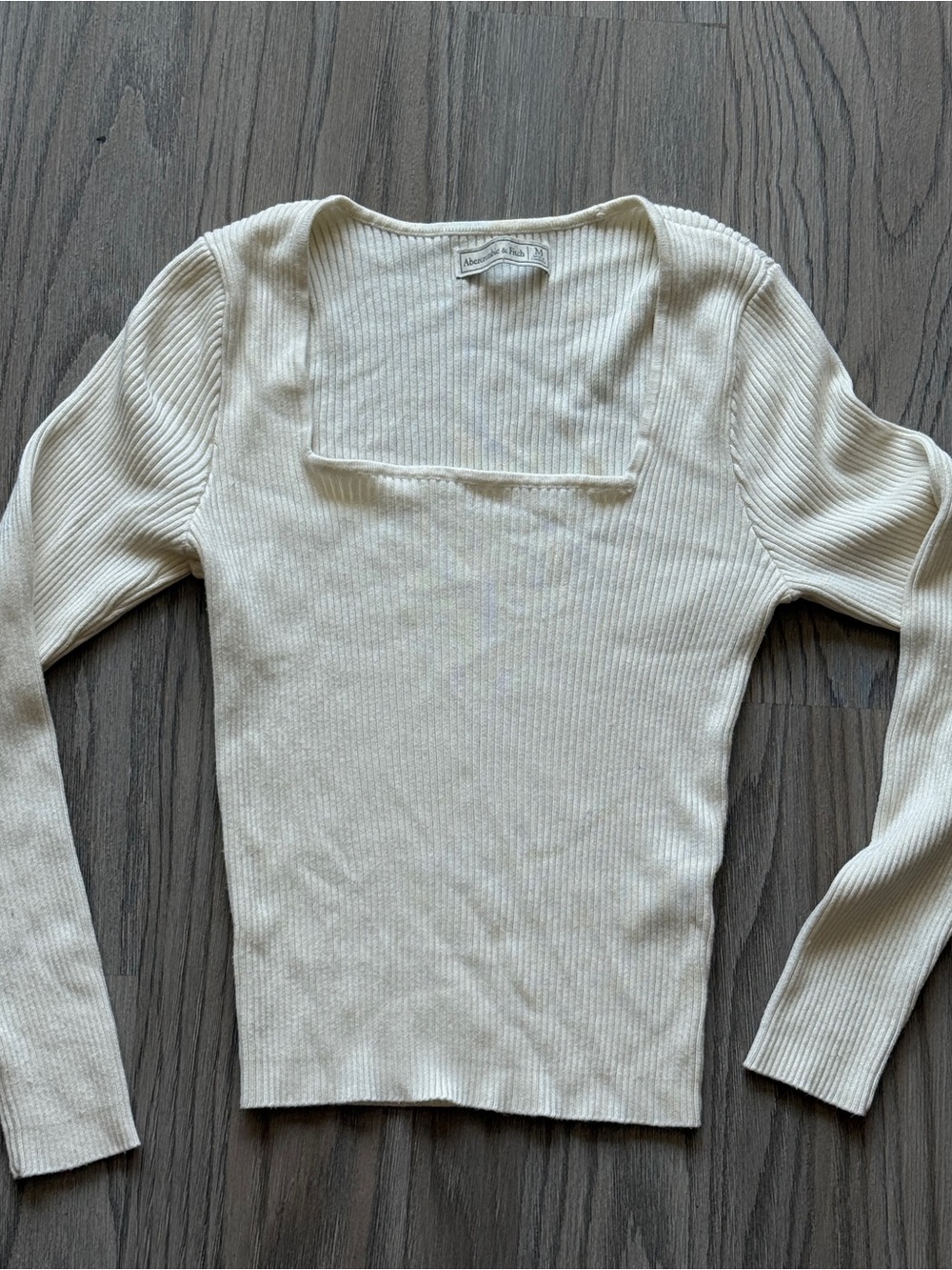 Abercrombie & Fitch Ribbed Square Neck Long Sleeve Top - Cream size M